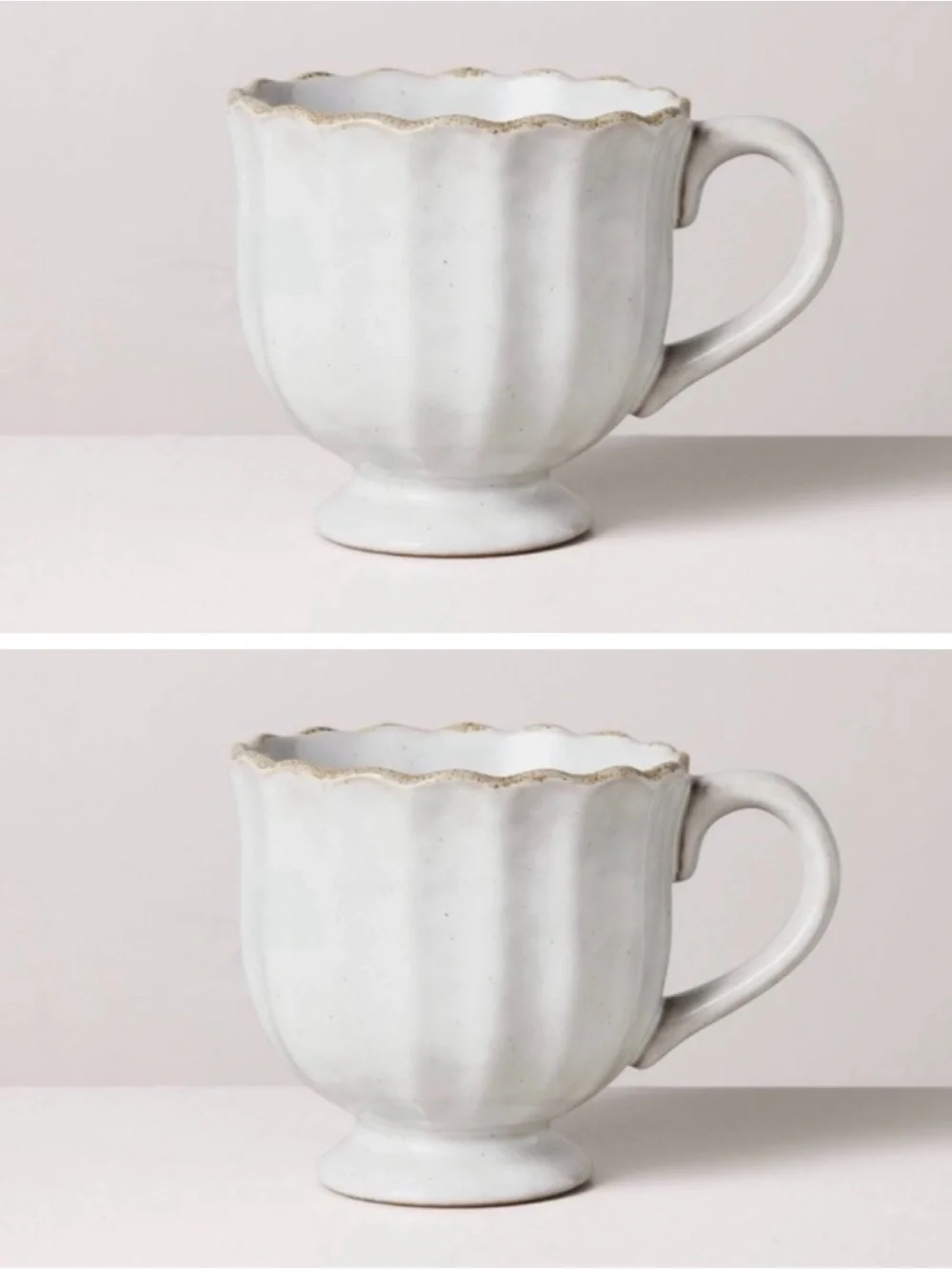 Hearth & Hand **2 Mugs** 12oz Scalloped Edge Ceramic Sour Cream Footed  NWT